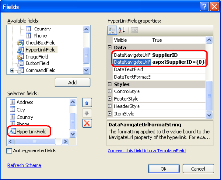 Configure the HyperLinkField to Include the Proper Link URL Based Upon the SupplierID