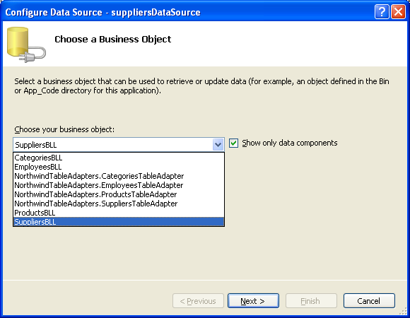 Image of Data Source select the SuppliersBLL Class