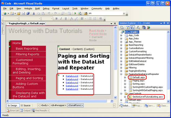 Add the SectionLevelTutorialListing.ascx User Control to Default.aspx