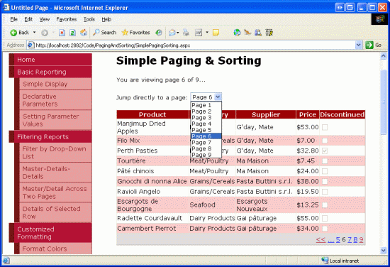 The User is Automatically Taken to the Sixth Page When Selecting the Page 6 Drop-Down List Item