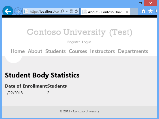 Screenshot showing the About page displaying the Student Body Statistics.