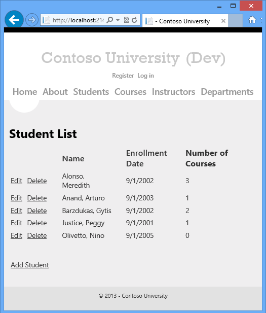 Students Page Dev