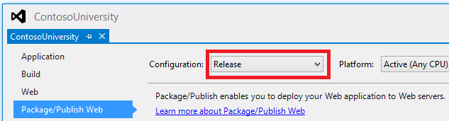 Selecting Release build configuration