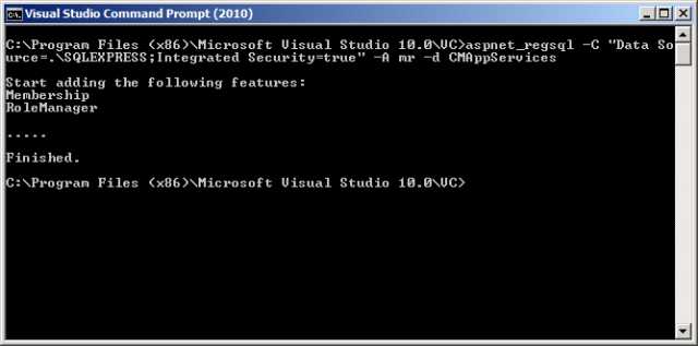When the database has been created successfully, the command prompt will show a confirmation.