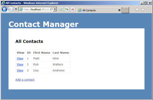 Add a few contacts, and then verify that the application works as expected.