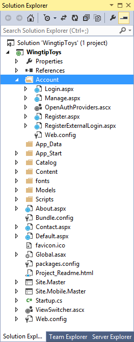 Create the Project - Solution Explorer (ASP.NET Identity)
