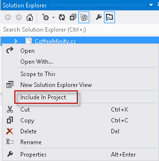 Include the CoffeeMinify.cs file in the project