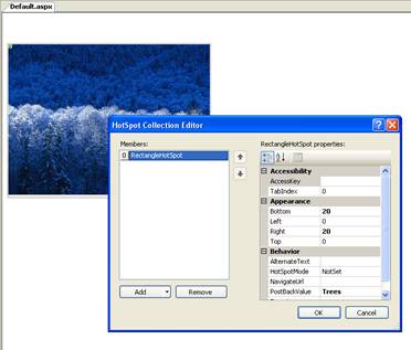 Screenshot of the HotSpot Collection Editor screen being displayed over the Default dot A S P X file window.
