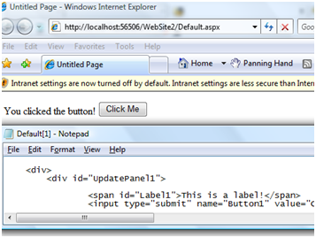 Screenshot that shows an Untitled Page browser selected and a default Notepad.