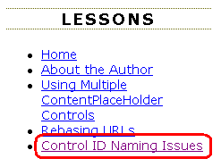 The Lessons Section Now Includes a Link to "Control ID Naming Issues"