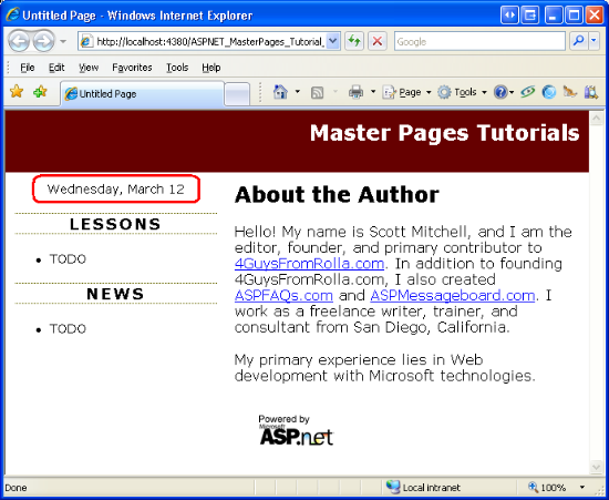 The Changes to the Master Page are Reflected When Viewing the a Content Page