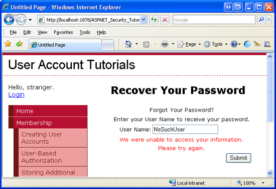 An Error Message is Displayed if an Invalid Username is Entered