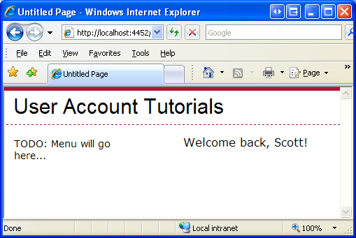 The Welcome Message Includes the Currently Logged In User's Name