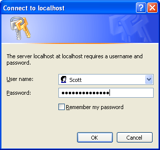 A Modal Dialog Box Prompts the User for His Credentials