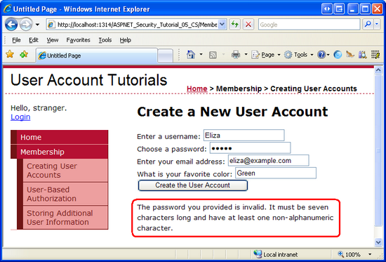 The User Account is Not Created Because the Supplied Password is Too Weak