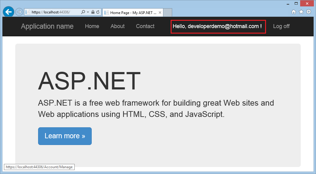 Screenshot of the A S P dot Net response browser window showing the User I D highlighted with a red rectangle.