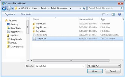 Screenshot of the File Explorer window showing a file selected and highlighted in blue and the Open button highlighted in a blue rectangle.