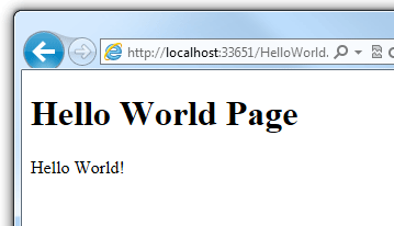 "Hello World" page running in the browser