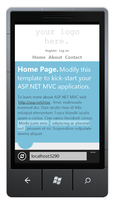 Screenshot of the mobile browser view of the default project template.