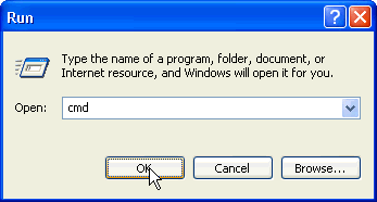 Screenshot that shows to prevent total remapping of ASP.NET application to newer version, go to 1. Start, 2. Click on Run, 3. Type "cmd" in the dialog box and 4. Click "OK."