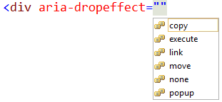 Screenshot that shows the aria drop effect attributes with copy selected.