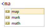 Screenshot that shows the word map selected in an IntelliSense list.