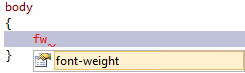 Screenshot shows font-weight selected after f w.