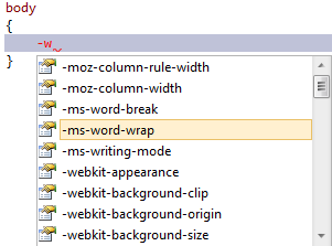 Screenshot that shows m s word wrap selected in IntelliSense.