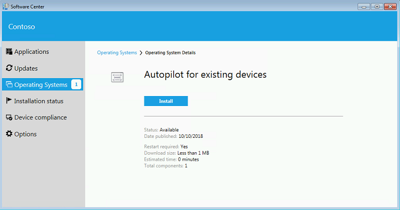 Autopilot for existing devices task sequence in Software Center.