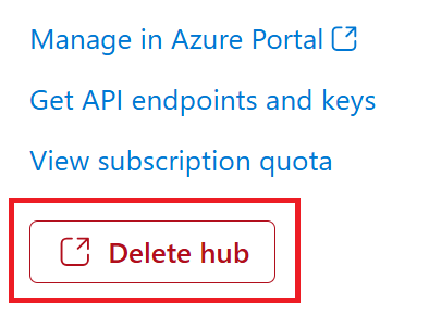 Screenshot of the Delete hub button in the Foundry.