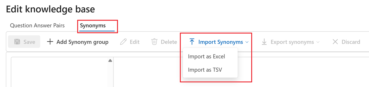 Screenshot of the import synonyms dialogue box window.