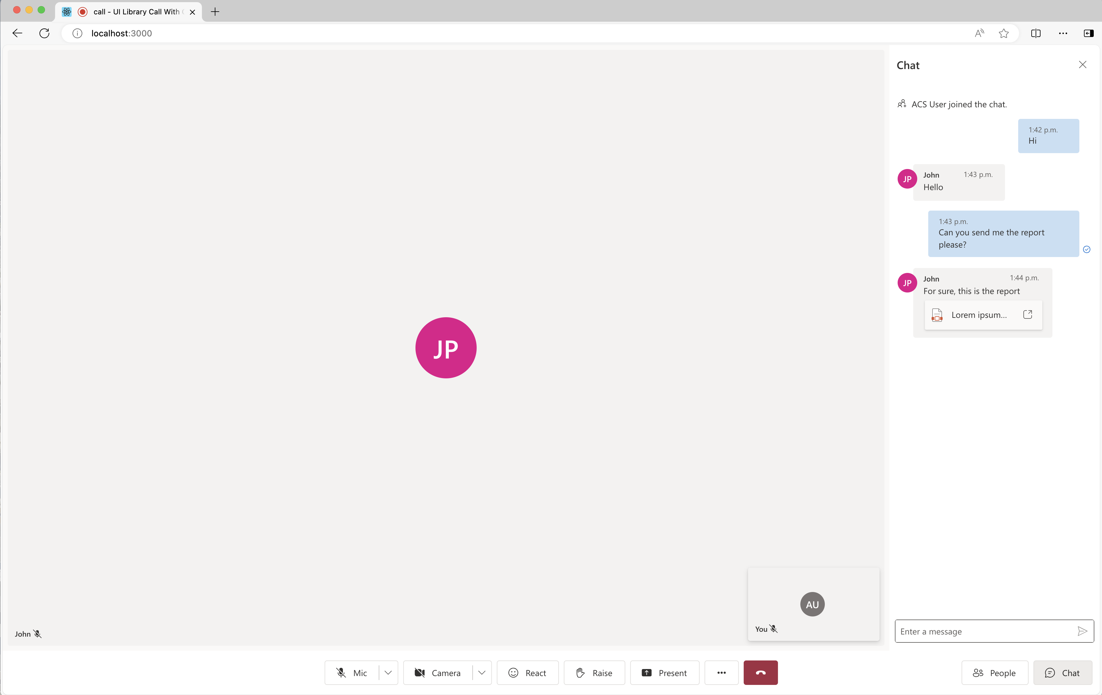 Screenshot of Azure Communication Services UI library receiving one file. Screenshot of Azure Communication Services UI library receiving one file.
