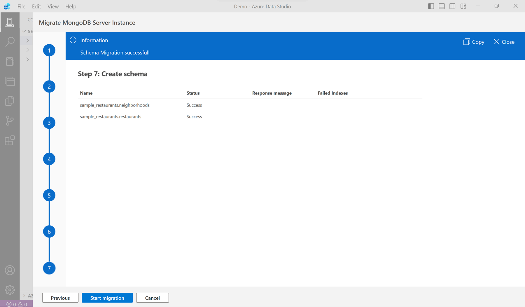 Screenshot of the option to start a migration using the migration service.