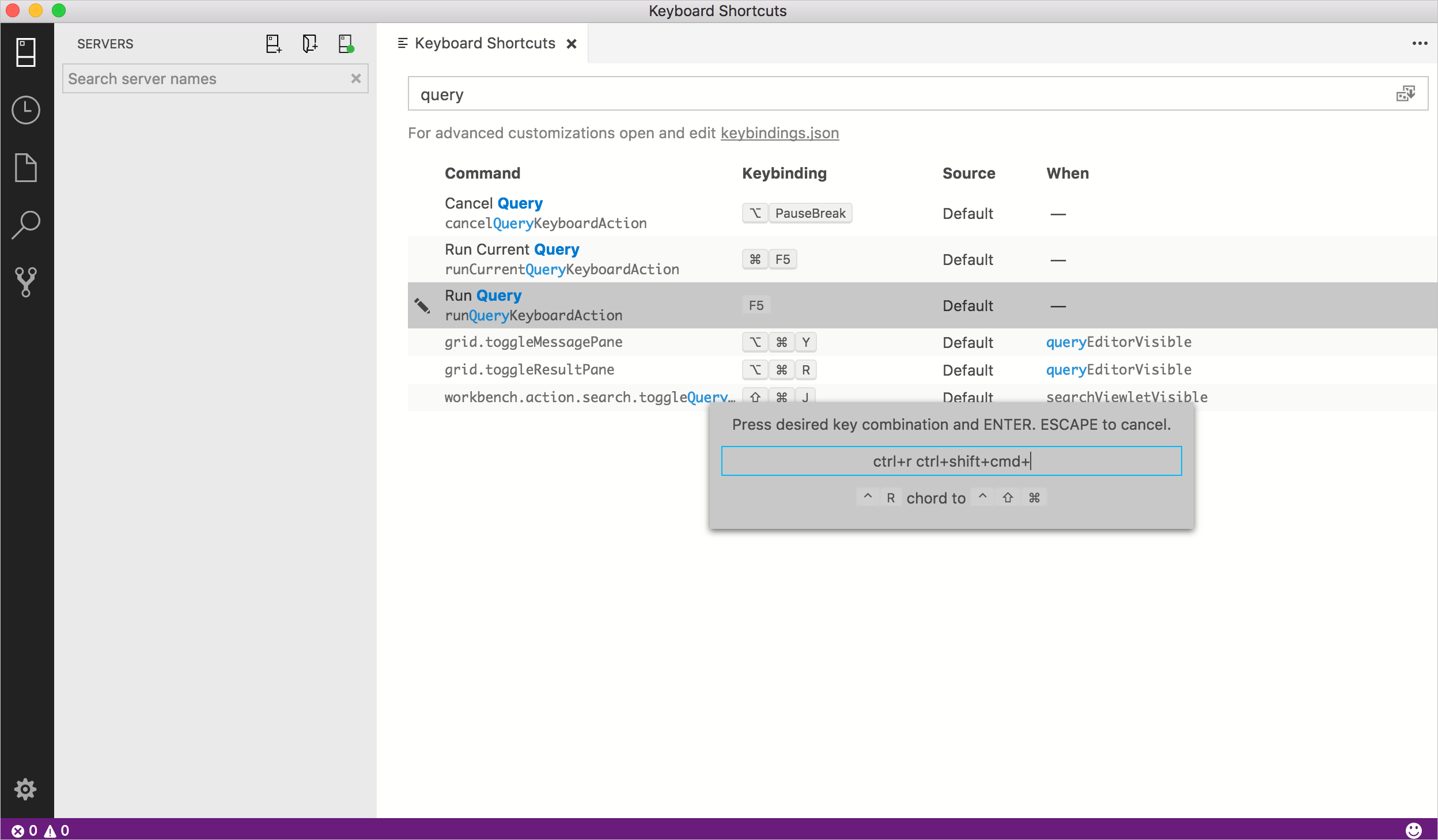 Screenshot of save keyboard shortcut in Azure Data Studio.