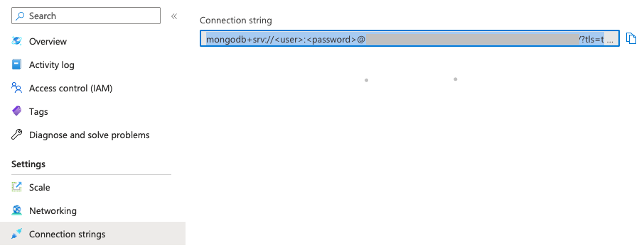 Screenshot of the connection string in the portal.