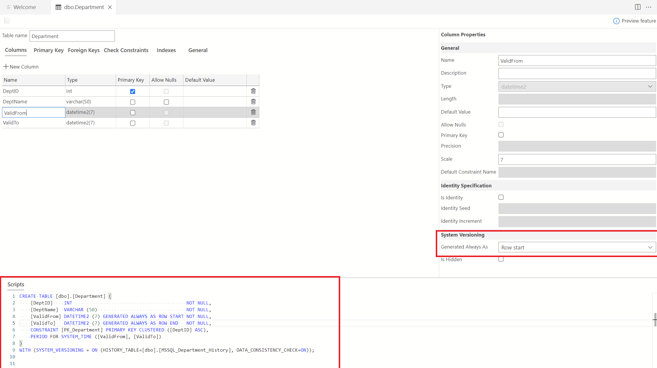 Creating System Versioned Tables In Azure Data Studio Azure Data