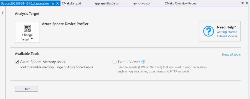 Visual Studio performance profiler window