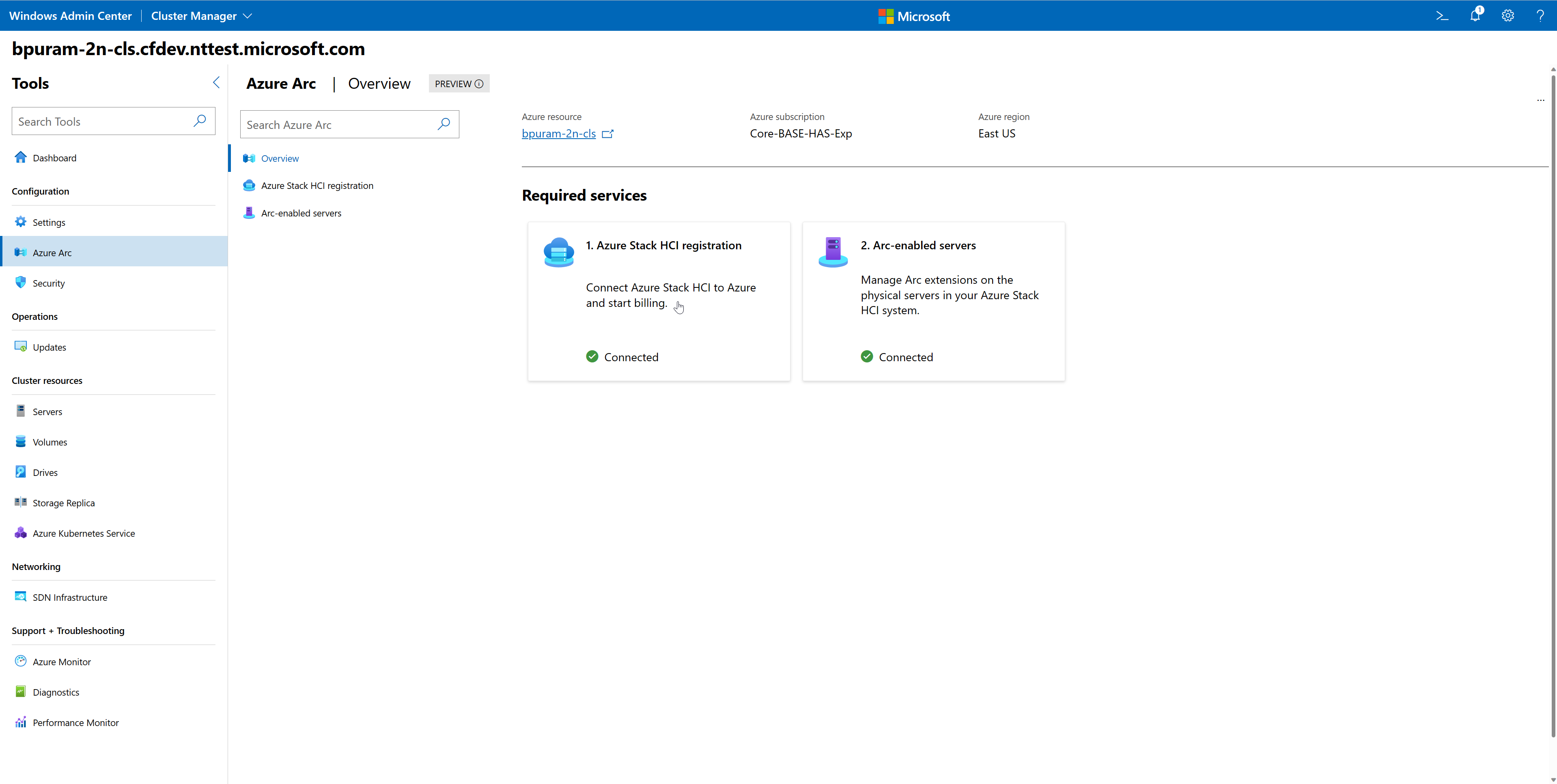 Screenshot that shows selections for getting Azure Stack HCI registration information.