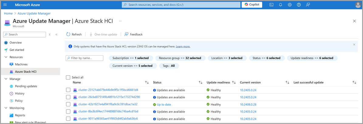 Use Azure Update Manager to update your Azure Stack HCI, version 23H2 - Azure  Stack HCI | Microsoft Learn