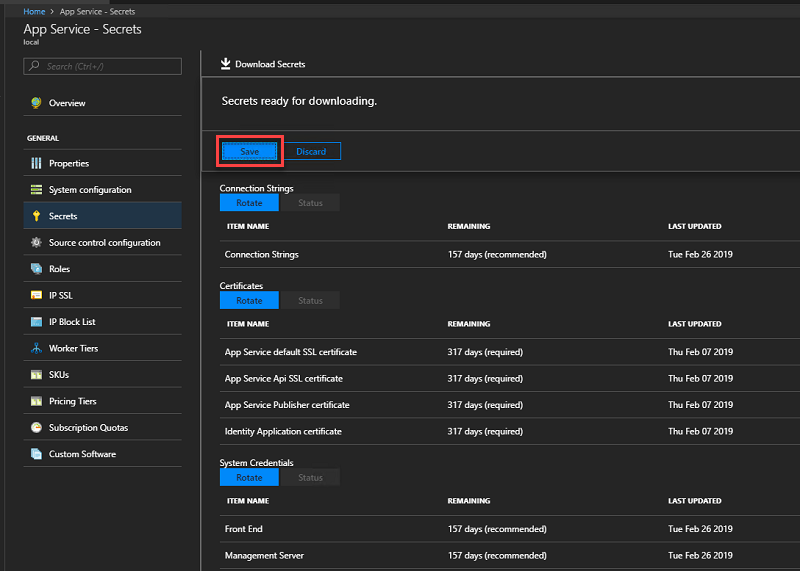 Save secrets in Azure Stack Hub administrator portal