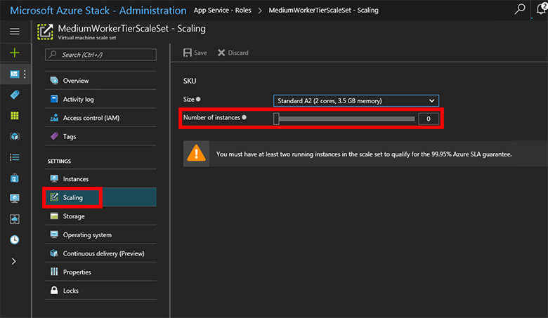 Set instances to scale to in App Service Roles in Azure Stack Hub administrator portal