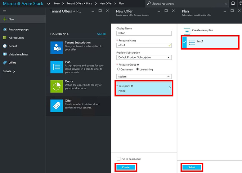 Screenshot that shows how to select the plan to include in your Azure Stack Hub offer.
