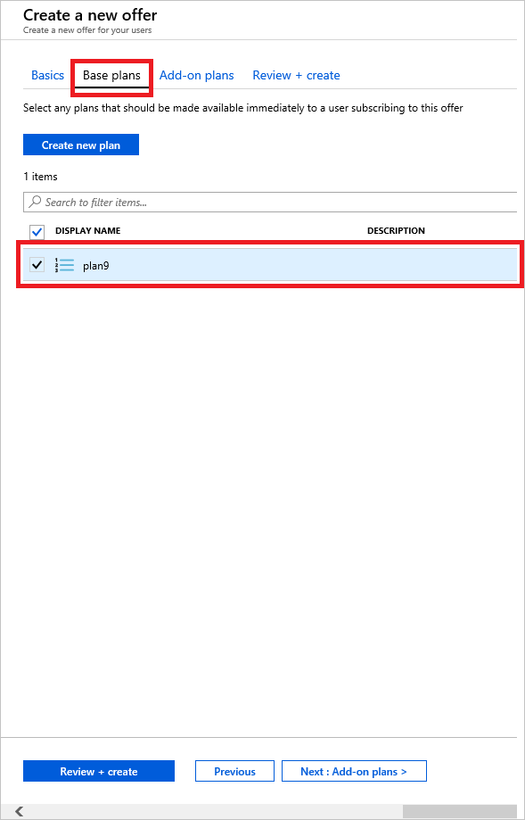 Screenshot that shows how to select a plan to include in your Azure Stack Hub offer.