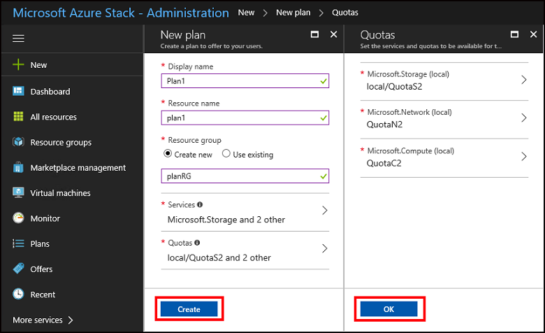 Create the plan in Azure Stack Hub
