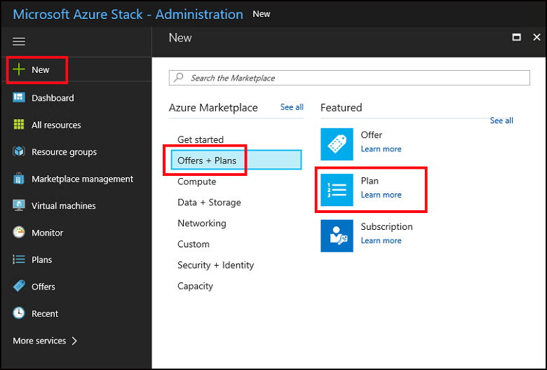 Select a plan in Azure Stack Hub administrator portal
