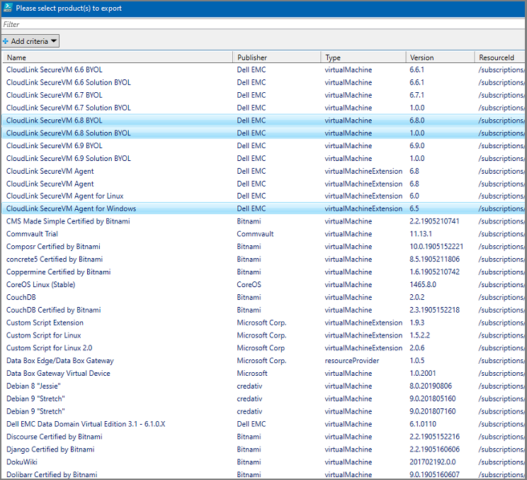 Screenshot that shows another list of all the Azure Stack registrations available in the selected subscription.