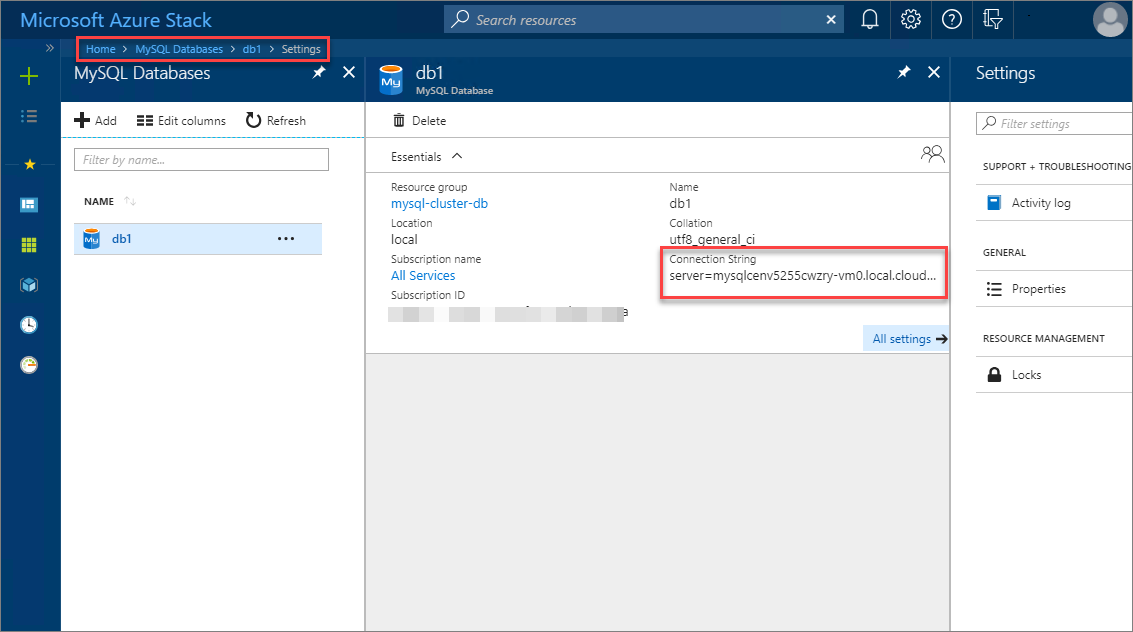 View connection string in Azure Stack Hub user portal