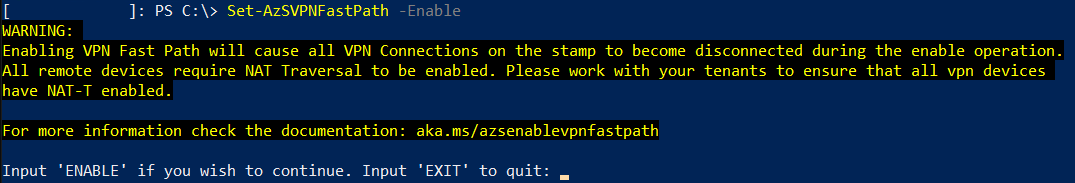Screenshot showing PowerShell commands for enabling Fast Path.