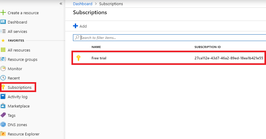 Select subscription for assignment