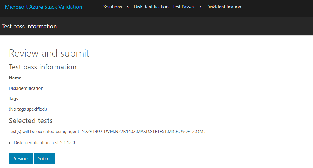 Review and submit test—Interactive testing in Azure Stack Hub